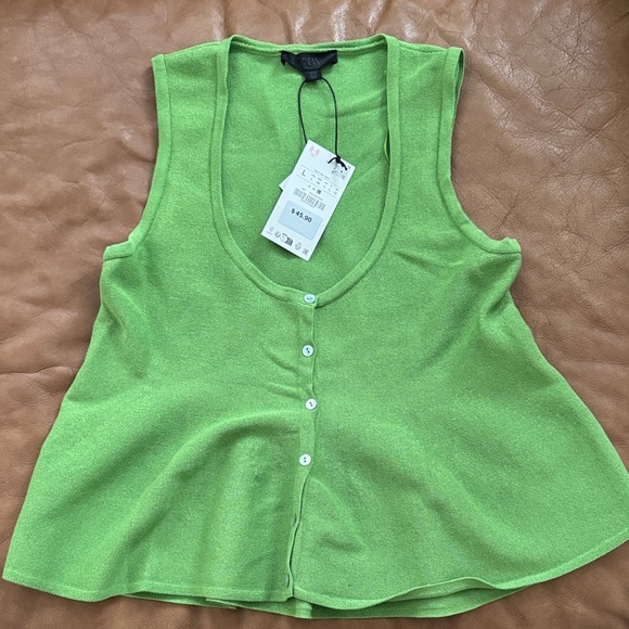 Zara Tops - Zara Lime Green Sculptural Knit Tank Top